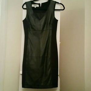 Badgley mischka leather paneled dress